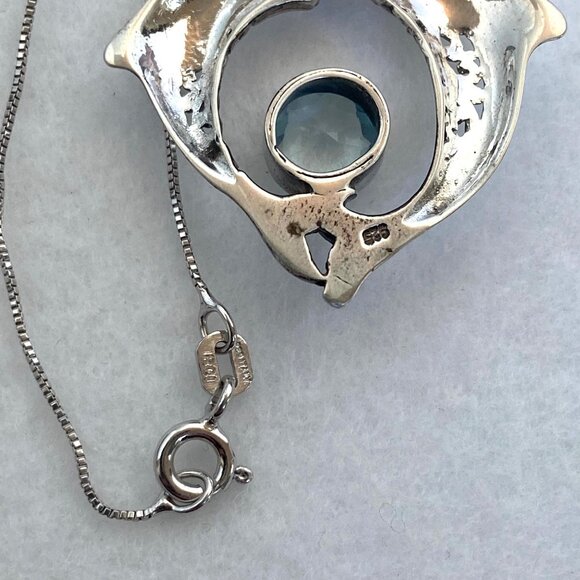 Sterling Silver 925 Blue Topaz Dolphin Earrings & Pendant Necklace Set 18" - Picture 10 of 16